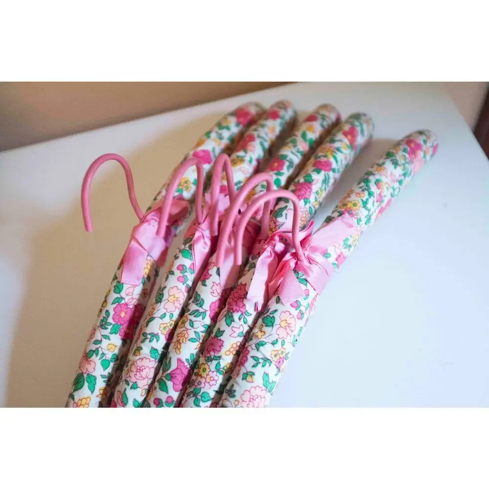 Cloth Covered Floral Hangers | Vintage Set of 5